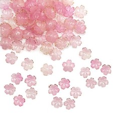 100PCS Cherry Blossom Acrylic Beads, Gold-Plated Flowers Beads for Jewelry Ma...