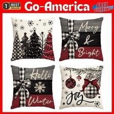 Set of 4 Christmas Throw Pillow Covers 18x18 Inch Holiday Decor for Sofa