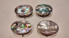 Group of 4 OVAL Mexico Alpaca Abalone Pill Trinket Boxes