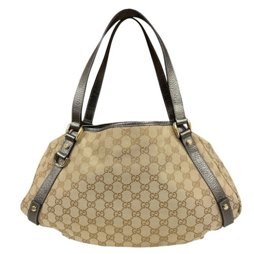 GUCCI 130736 Tote Bag GG Canvas Tote Hand Bag Beige Leather Women From Japan
