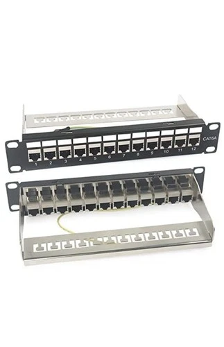12 Port RJ45 CAT6A Shielded Thru Coupling Patch Panel Network Rack Mount 10"