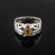 Woman Yellow Citrine Ring, Prong Set Solitaire, 925 Silver Floral, Gift for Her