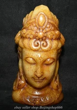 8.4" Old Chinese Jade Carving Buddhism Kwan-yin Guan Yin Goddess Head Statue
