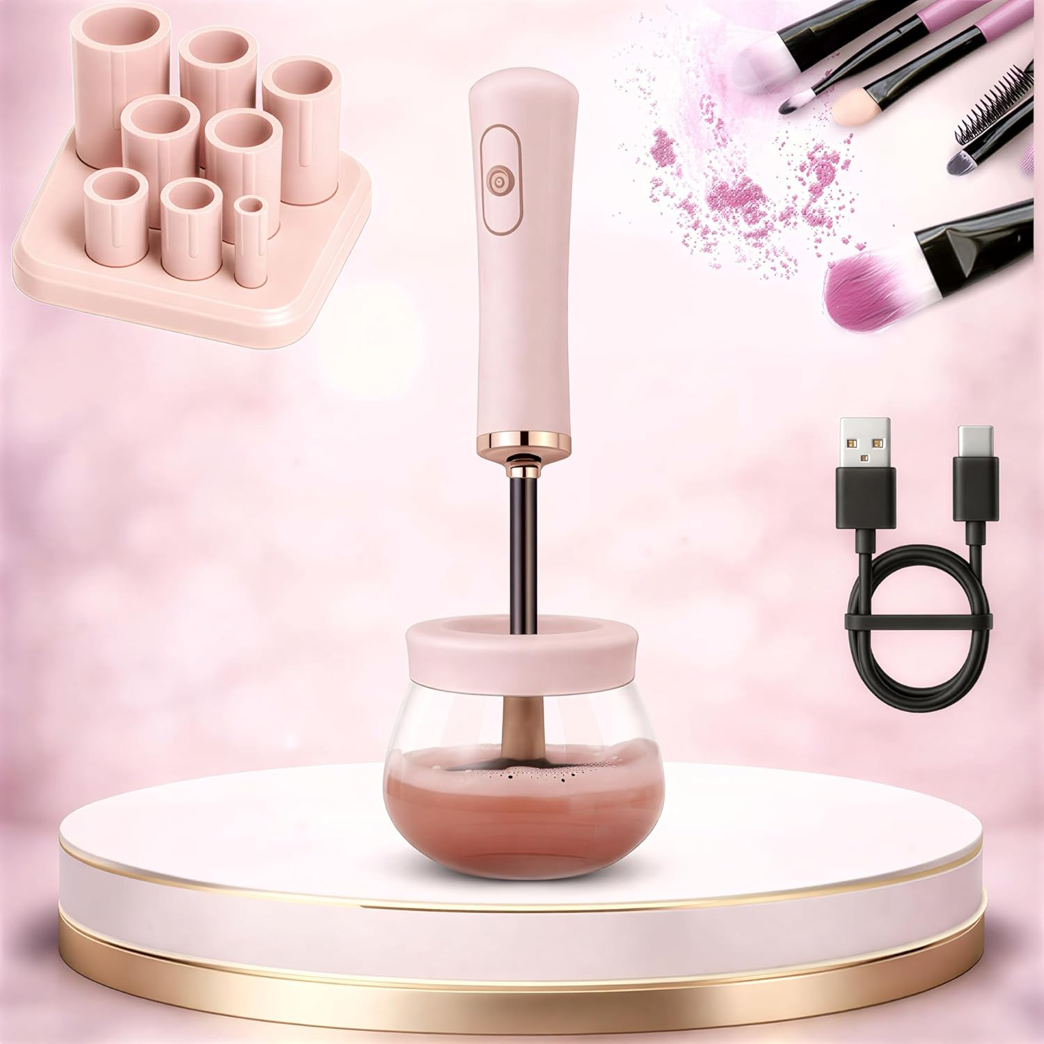 Electric Makeup Brush Cleaner and Dryer Machine, USB-C Rechargeable Automatic Sp