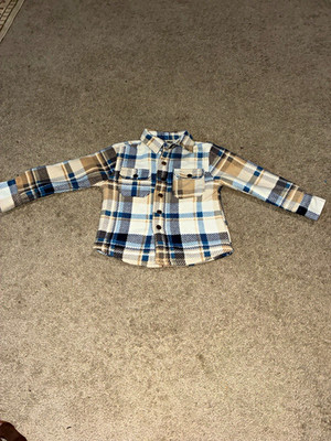 SPPED Boys Plaid Fleece Shirt Jacket Snap Front Pockets 4T Blue Beige