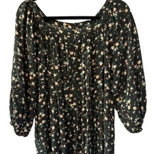 Midi Dress Floral Tiered Square Neck Puff Sleeve Pockets Boho Romantic