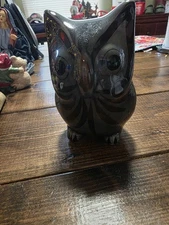 Vintage Hand Painted Tonala Mexican Folk Art Pottery Owl 5” Flower Grey