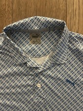 Puma Performance Polo Shirt Men s Large L Golf Stretch Print Blue White EUC