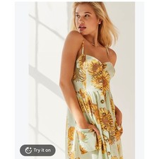 Cooperative Urban Outfitters Sunflower Linen Blend Button Front Midi Dress S