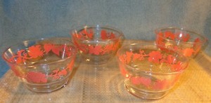 VINTAGE 1950'S-60'S DOGWOOD PINKISH ORANGE FLOWER DESSERT CUSTARD DISHES LIBBEY?