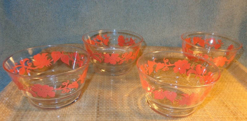 VINTAGE 1950'S-60'S DOGWOOD PINKISH ORANGE FLOWER DESSERT CUSTARD DISHES LIBBEY?
