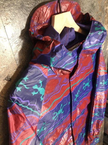 Vintage 90s LL Bean Kids Raincoat XL 18-20 Aztec Tribal PVC Snap Long - Picture 4 of 12