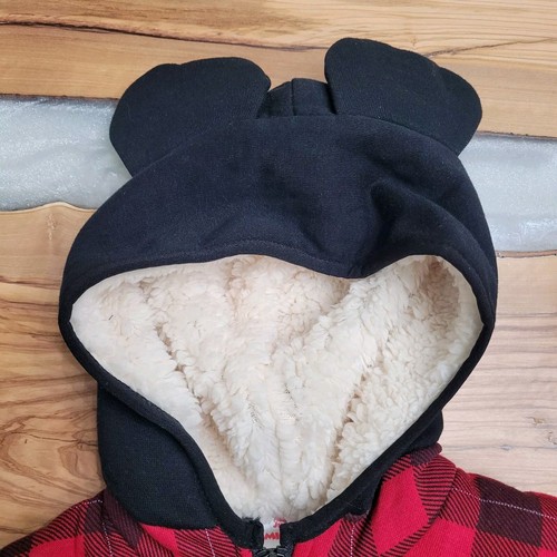 Disney Hooded Vest Mickey Mouse Ears Red Black Buffalo Plaid Zip Boys 3T NWOT - Picture 4 of 5