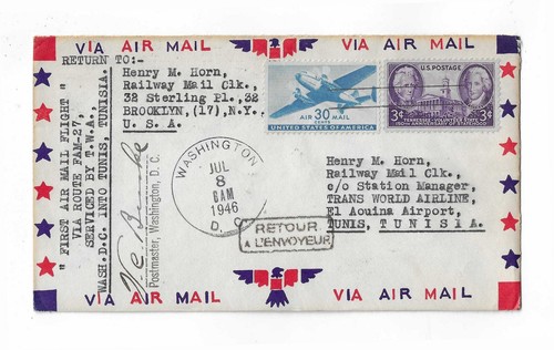 USA 1946 Pan Am First Flight Washington to Tunisia