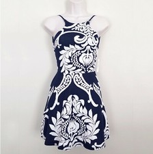 Mystique Boutique Dark Navy Floral Fit  Flare Dress by Sage Sm Made in USA