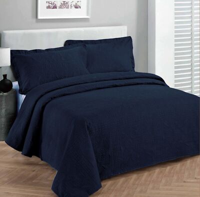 Fancy Collection Luxury Bedspread Coverlet Embossed Bed Cover Solid Navy Blue...