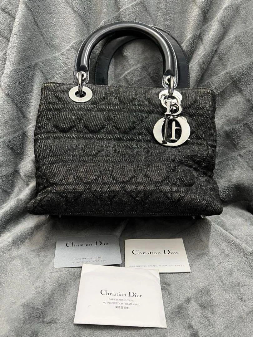 Sac à main Dior Lady Dior Cannage denim noir authentique du Japon #044　