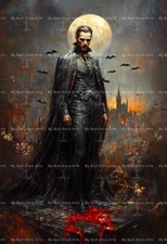 COUNT DRACULA VAMPIRE ART PRINT, Bat Gothic Poster, Decor Horror, Vampiric D813