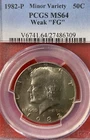 PCGS MS-64! 1982-P KENNEDY HALF, WEAK FG