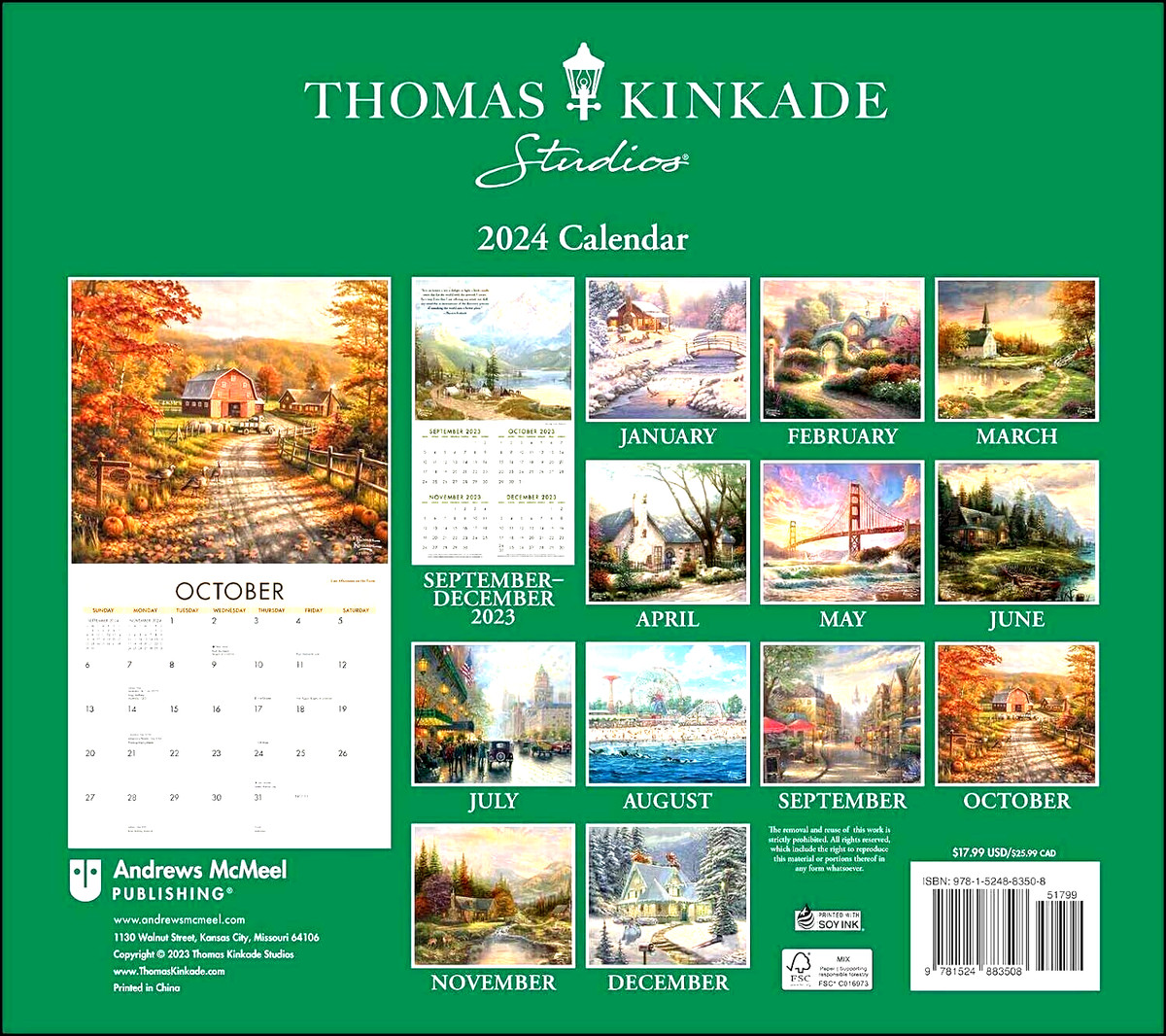 Thomas Kinkade Studios 2024 Wall Calendar 12" X 24" open with scripture  FAST DEL | eBay