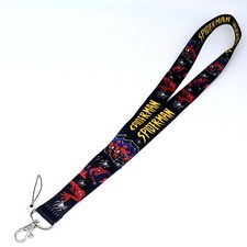 Marvel Black Spider-man multiple poses and webs Lanyard ID Holder Keychain-New 