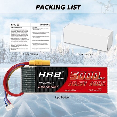 HRB 5000mAh 18.5V 5S 100C XT90 LiPo Battery for RC Helicopter Drone Truck Boat - Picture 6 of 6