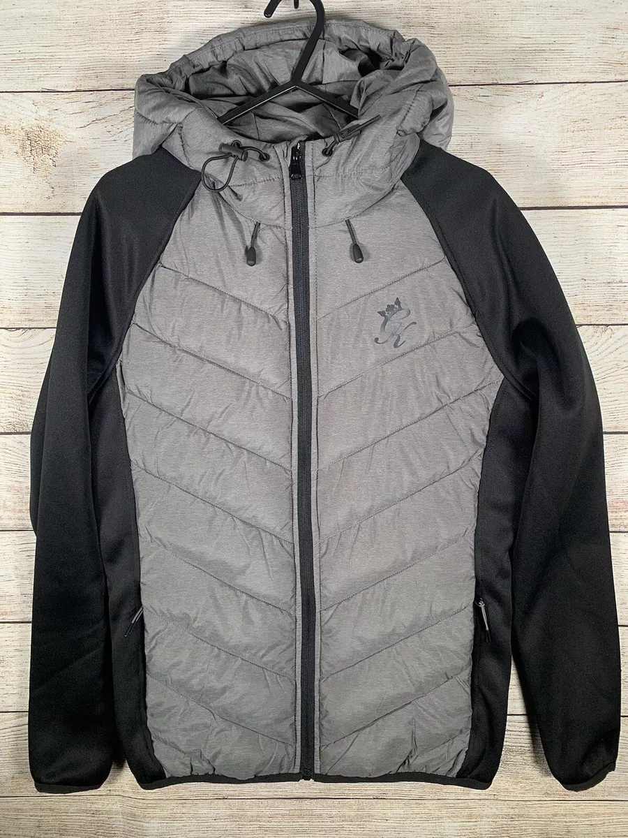 Gym King Puffer Jacket Coat Grey Black Size Small New Polyester