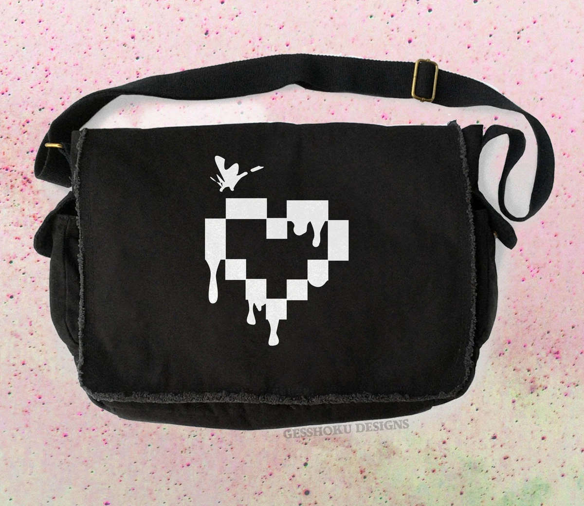 Pixel Heart Messenger Bag - Scene Emo Bag pastel goth guro Kawaii school  laptop