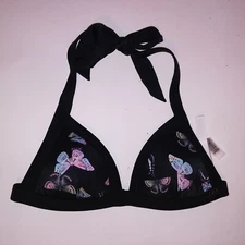 Victoria Secret PINK Swim Bikini Top XS Black Butterfly Padded Triangle Halter