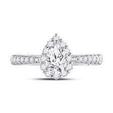 14k White Gold Pear Diamond Halo Wedding Engagement Ring 1ctw Certified 