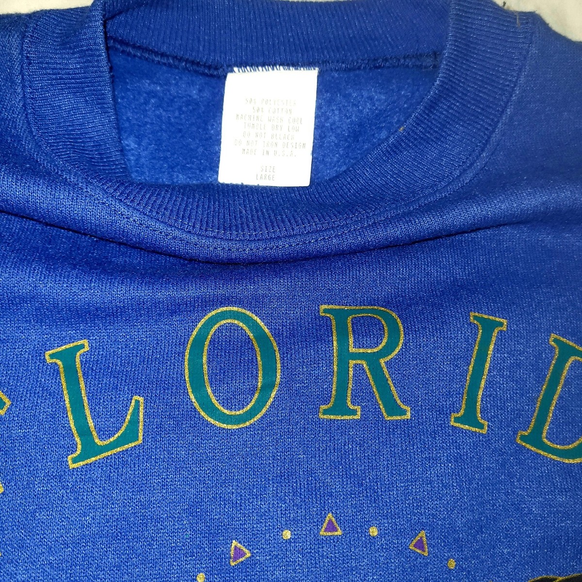 Large Vintage 90s Florida Beach Seashell SweatShirt 100% NATURAL Preppy CREWNECK View 4