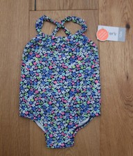 Carter's Baby Girl 1 Piece Swim Suit ~ Blue, White, Yellow & Pink ~ Floral ~ 12M