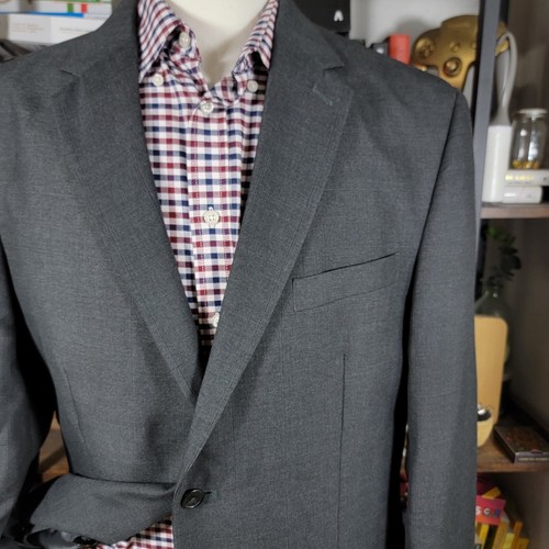 Merona Men's Sport Coat Blazer Two Button Gray Plaid Polyester Blend Size 44L - Picture 4 of 20