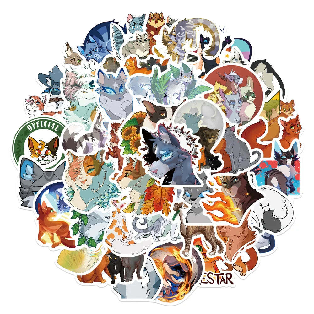 10/52pcs Cartoon Warriors Cats Stickers For Car Laptop Waterproof Decal Graffiti