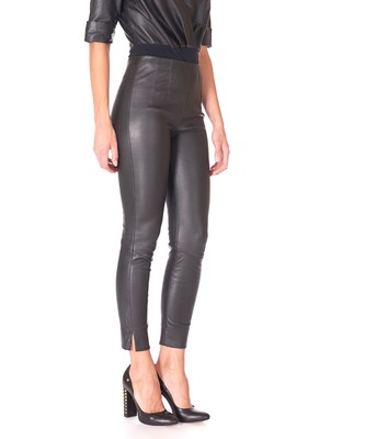 Leggings in Pelle Elasticizzata Nera Donna Pantalone Vera Pelle Made in  Italy | eBay