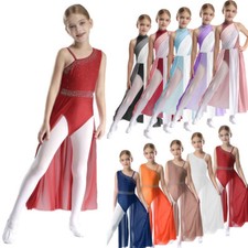 UK Kids Girls Tutu Skirted Leotard Sparkly Lyrical Dance Dress Ballet Dancewear