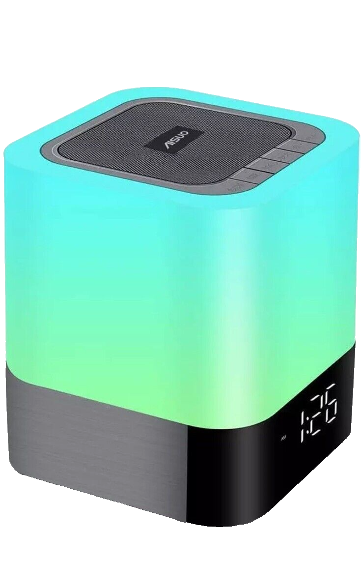 Aisuo Night Light-5 in 1 Bedside Lamp with Bluetooth Speaker, 12/24H Digital