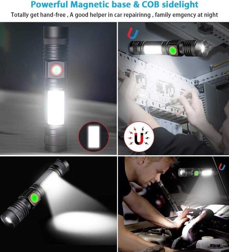 2X Super Bright FLASHLIGHT LED Torch Tactical Lantern Rechargeable USB Side COB - Picture 7 of 24