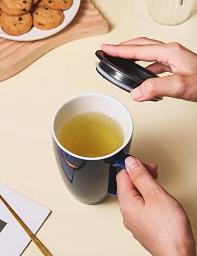 Tea Cup With Infuser And Lid 17 Oz Large Tea Infuser Mug Ceramic Tea Mug With 2 - Picture 9 of 9