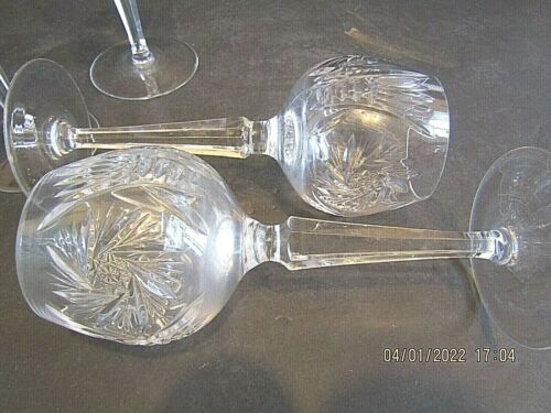4 HOCK BOHEMIAN-CZECH-PINWHEEL- CUT CRYSTAL BALOON WINE GLASSES 7.1/2" TALL - Picture 3 of 3