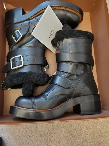 COACH Zip Moto Boots Black Leather 
