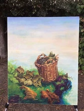 S. KATZ 1974 Mid Century Modern Oil on Canvas Landscape "The Change of Seasons"