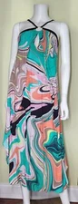 Trina Turk Halter Long Maxi Dress Womens XS Multicolor Keyhole Summer Beach Pool