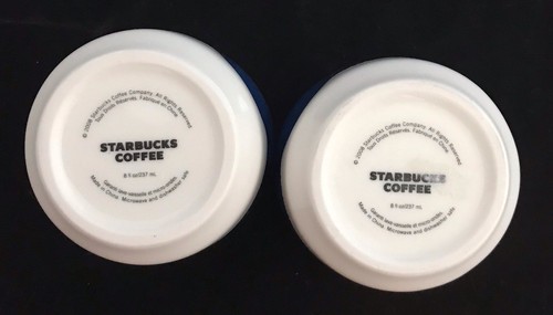 Starbucks 2008 Blue Coffee Espresso Tea Dimpled 8 oz Mugs Set Of 2 - Picture 3 of 6