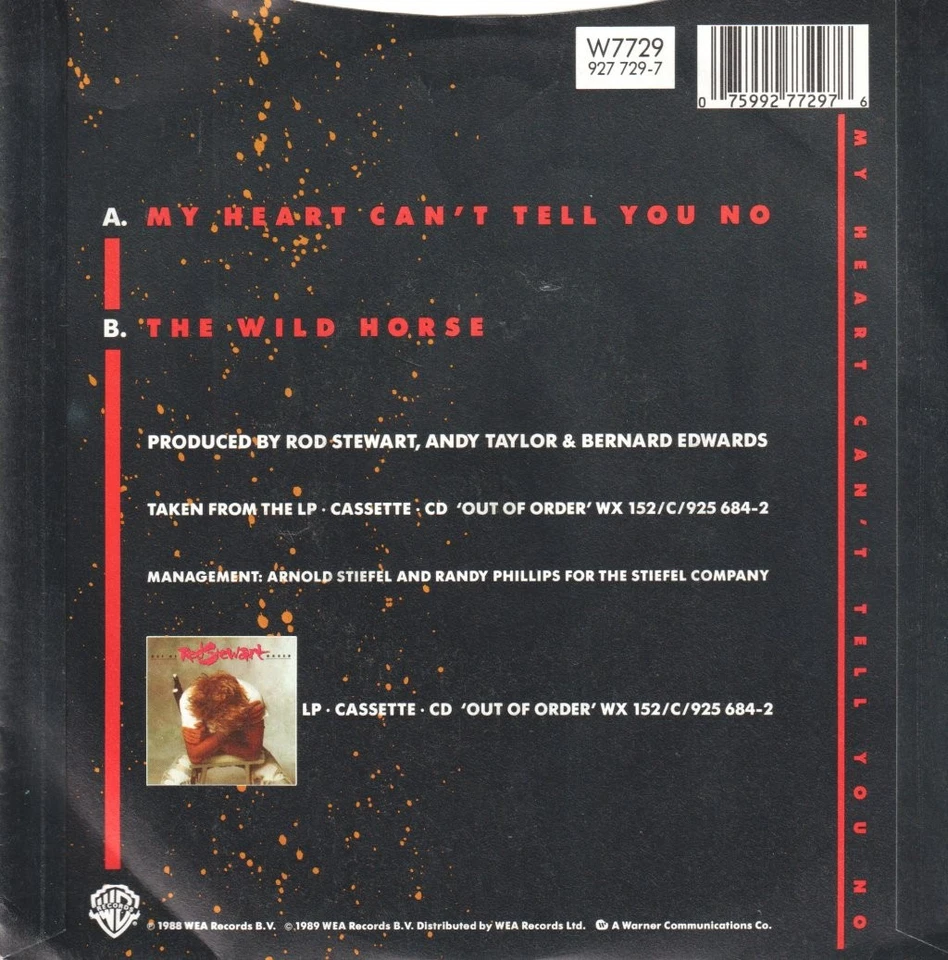 Rod Stewart My Heart Can't Tell You No 7" vinyl UK Warner 1989 paper pic sleeve - Immagine 2 di 3
