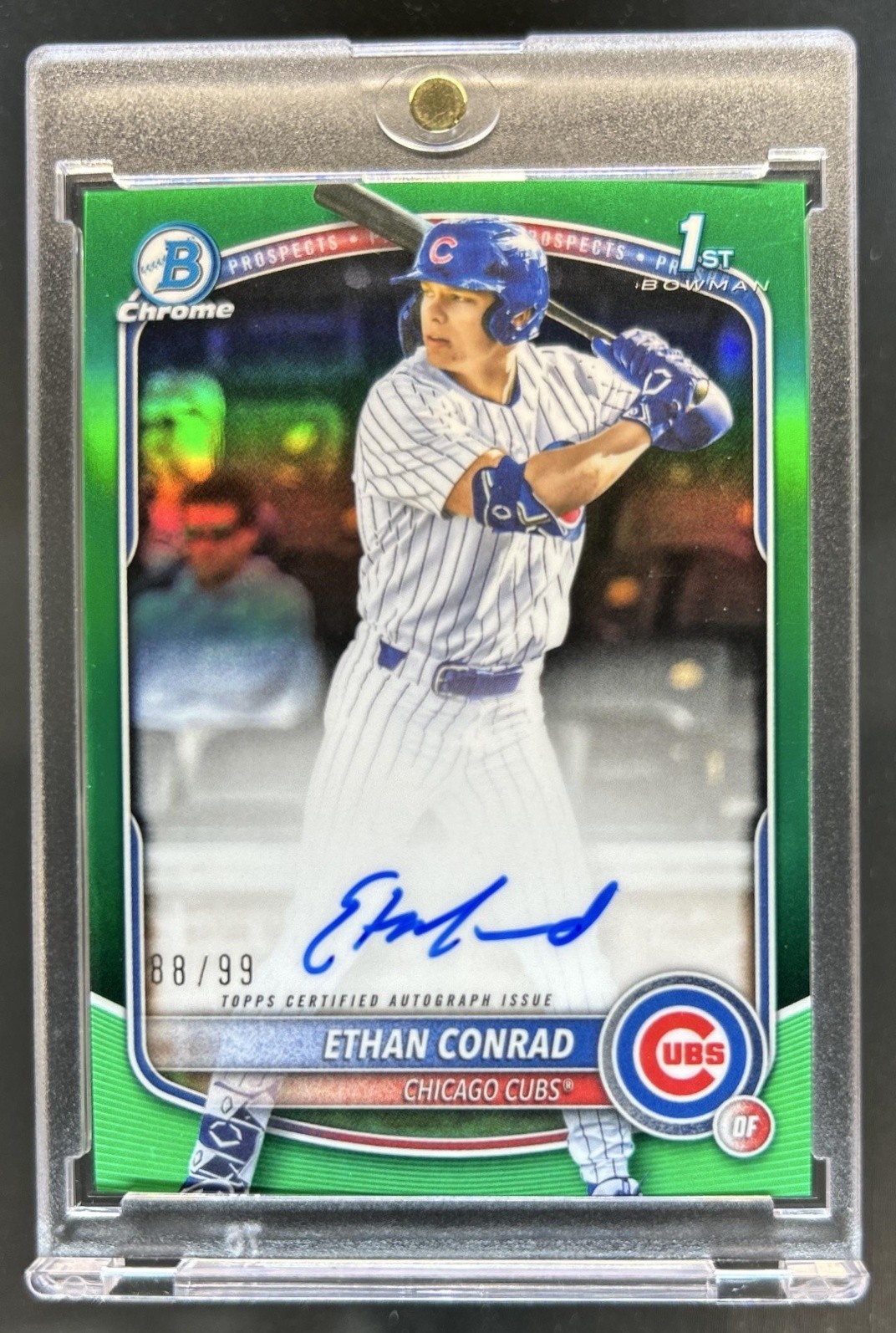 2025 Bowman Draft Ethan Conrad Chrome Auto Green Refractor 1st #/99 Cubs