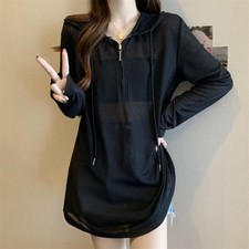 Women Hoodie Thin Blouse Sun Protection Cover Shirt Long Sleeve Sheer Top