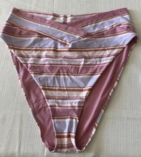 Aerie High Waisted High Cut Cheeky Pink Striped Bikini Bottom Size XXL