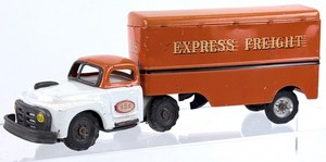 🚚 1950s Tin Litho Friction SSS / ALPS Japan Express Freight Truck with Trailer