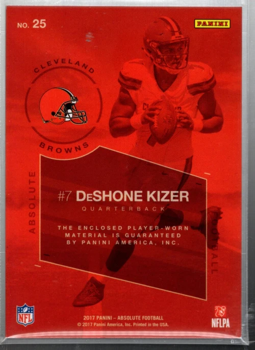 A2405- 2017 Absolute Rookie Force Materials Red #25 DeShone Kizer Jersey - NM-MT - Image 2 of 2